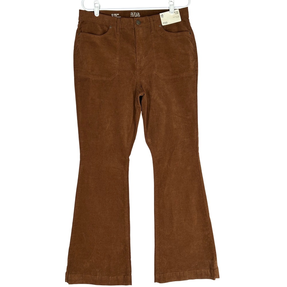 a.n.a A New Approach Brown High-Rise Flare Stretchy Corduroy Pants Womens 12 NWT